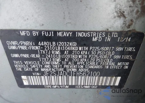 2015 Subaru Forester 2.5I Premium z USA, uszkodzony, nr VIN JF2SJADC1FH562100